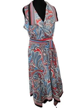 NEW YORK & COMPANY Blue Red Paisley Midi Dress Size 10
